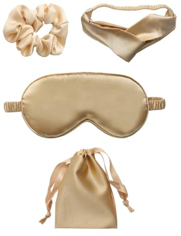 MUCKLILY Masque de Sommeil et Favoriser le Sommeil 4 Pièces en Soie Artificielle pour Soulager la Fatigue Oculaire Bandeau Pratique et Paquet de Rangement
