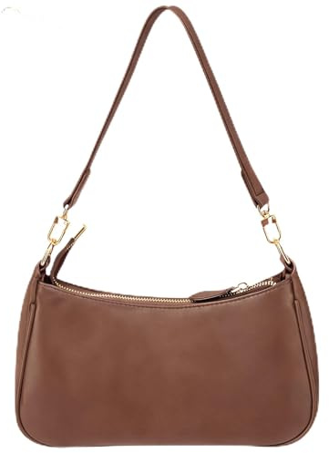 GWAWG PU-Leder-Umhängetasche für Damen, Clutch-Handtaschen mit Kette, Schultertasche für Damen, kleine Umhängetasche mit Reißverschluss, weiß, 26 x 7 x 15 cm (brown)