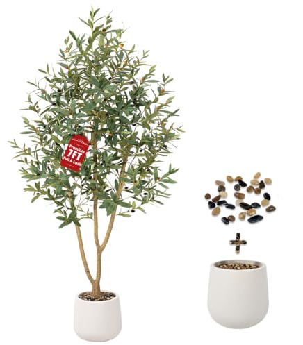 Keeplush olivenbaum künstlich 210cm,kunstpflanzen groß mit Weiß Topf-1230 realistischen Blättern und 41 lebensechten Oliven,künstliche Pflanzen Dekoration ideal für Büros, Wohn und Schlafzimmer.