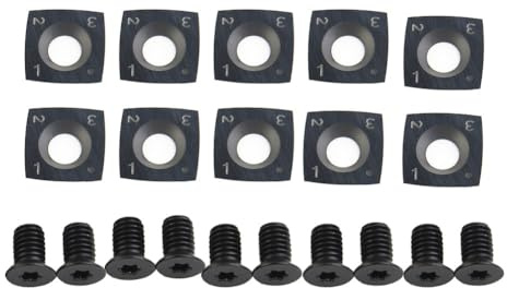 BildeeMait Confezione da 10 inserti quadrati in carburo da 15 mm, 15 x 15 x 2,5 mm, raggio R150, 4 lame per pialla e tornio per lavorazione del legno, per teste di taglio a spirale CNC, con viti