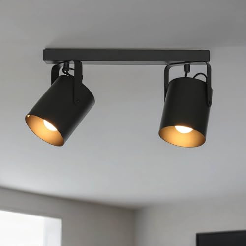 Licht-Erlebnisse Deckenstrahler 2‑flammig – schwenkbarer & drehbarer Deckenspot – lackierter Stahl Schwarz – L:38 cm – E27 Fassungen – Spotleuchte Wohnzimmer