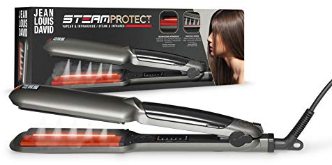 Jean Louis David - Piastra a Vapore a Infrarossi Steam Protect -Piastre in Ceramica e Tormalina XL -Serbatoio 10ml -6 Temperature - Capelli Fragili a Molto Ricci - Lisciatura Cura ad Alte Prestazioni