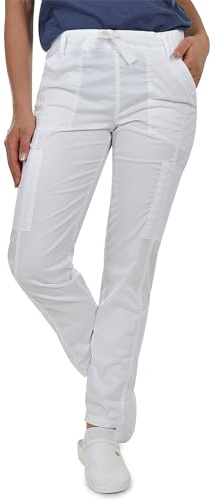 B-well Medizinische Schlupfhose Arbeitshose Dante 5 Taschen Unisex mit elastischem Bund und Gesäßtaschen Krankenhaus Uniformhose mit mittlerer Taille und Rundumgummibund Weiß L