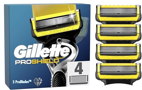 Gillette ProShield Cuchillas de Afeitar Hombre, Pack de 4 | Recambios para Maquinillas de Afeitar, con 5 Hojas Y Recortadora de Precisión, Doble Lubricación