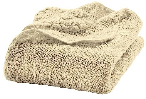 Disana WOLL-BABYDECKE, 100% Bio-Merinowolle GOTS, IVN Best | kuschelweiche Strickdecke mit Ajourmuster | Newborn Baby Kleinkind Kind Unisex | Baby Erstausstattung | Made in Germany | Natur