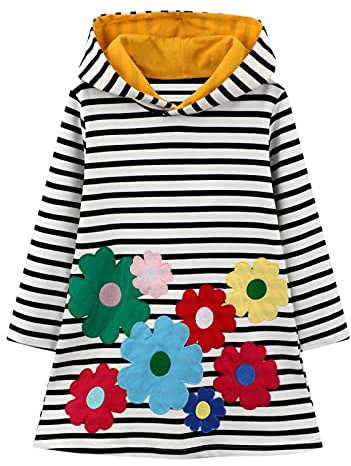 JinBei Abito con Cappuccio Lungo Bambine e Ragazze Vestito da Ragazza Manica Lunga Pullover Felpa con Cappuccio Cotone Casual Maglione Tunica Bambina 2 3 4 5 6 7 Anni