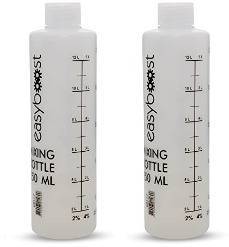 Easyboost Probeta Graduada para Aceite Mezcla Gasolina Motores 2 Tiempos 2% 2,5% 3% 4% 5% 6% Con Tapa 250 ml Scooter Moto Cortacésped Desbrozadora Sierra Cadena Yamaha Aerox AM6 Derbi (2 probetas)