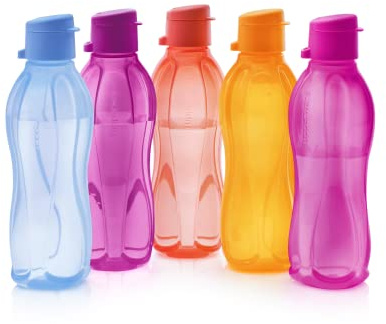 Tupperware Brand Eco+ Kleine wiederverwendbare Wasserflasche, 500 ml, 5 Stück, spülmaschinenfest und BPA-frei, leicht und auslaufsicher, ideal für Reisen, Fitnessstudio und Outdoor-Aktivitäten