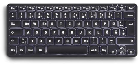 Perixx PERIBOARD-732B Kabellose Mini-Tastatur, Hintergrundbeleuchtung, X-Typ Scherentasten, Weiße Beleuchtung, QWERTZ Layout