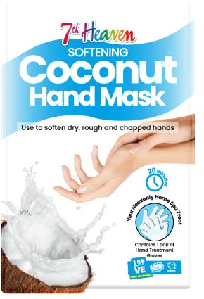 7th Heaven Softening Coconut Hand Mask – Moisturiser Gloves with Shea Butter & Argan Oil – Hand Mask Gloves to Soften Dry, Rough & Chapped Hands