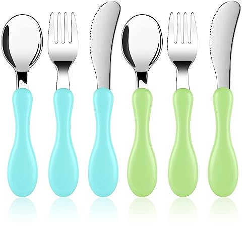 Vicloon Set di Posate per Bambini, 6 Pezzi Posate per Bambini in Acciaio Inossidabile, Set di Forchette e Cucchiai per Bambini con 2 Forchette, 2 Coltello, 2 Cucchiaio, per Bambini 12 mesi in su