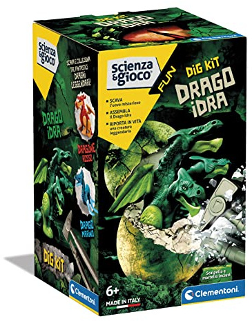 Clementoni - Wissenschaft Fun-Dig Wasserdrachen zum Ausgraben und Zusammenbauen, Archäologenkit, Wissenschaftsspiel 7 Jahre, italienische Version - Made in Italy, Farbe, Medium, 19336