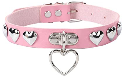 Gualiy Choker Halskette Damen, Halskette Choker Leder Frau mit Silber Herz Punk Halsband Damen 43cm Verstellbar Choker Tattoo Halsband