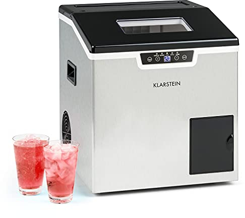 Klarstein Icefestival Cube - máquina de hielo, 400 W, 12-20 kg/24h, capacidad: 1,9 kg, depósito de agua: 1,8 l, 3 tamaños, hielo en cubitos, hielo picado, manguera para agua, gris metalizado