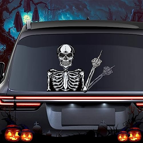 Halloween Rear Wiper Stickers, Nouiroy Horror Skull Waving Wiper Decals 3D Reusable Funny Vinyl Decals Waterproof Rear Window Wiper Decor Vehicle Tags Stickers (Middle Finger Skull)