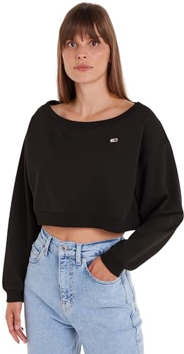 Tommy Jeans Damen Sweatshirt Off Shoulder U-Boot-Ausschnitt, Schwarz (Black), M