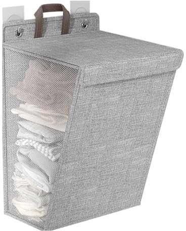 Wäschekorb Faltbarer mit Deckel und Griff Groß 60L zum Aufhängen,Wäschesammler Wasserdicht, Aufbewarhrungskorb für Spielzeug,Wäschetonne Wäsche organizer,Platzsprarende Laundry Basket Grau