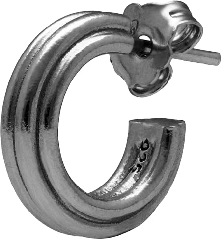 Herrörhänge Creol i 925 Sterlingsilver - Antracit med Räfflor Punk Rock - Nickelfri & Hypoallergen - Enstaka - Handmade by Emmanuela