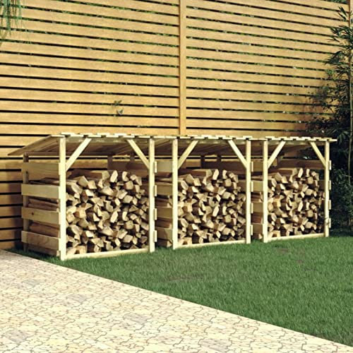 Gecheer Leñero Exterior Leñero Madera Casetilla para Leña Leñero de Madera Cobertizo Leñero Almacenaje para Jardín Exteriores con Techo Pérgola con Techo Madera de Pino 3 uds 100x90x100 cm