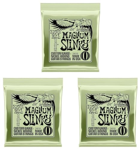 Ernie Ball Magnum Slinky Nickel Wound Electric Guitar Strings 12-56 Gauge, P02618 (Packung mit 3)
