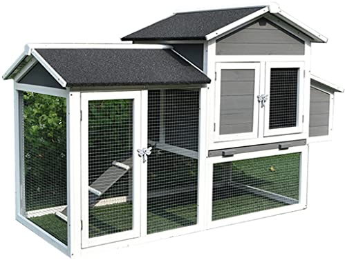 WYRMB Hölzerner Hühnerstall, Kaninchenstall, großer Hühnerstall im Freien mit Nistkasten, Geflügelkäfig mit Rampen, abnehmbares Tablett, Nistkasten, Drahtzaun (A 168 x 75 x 103 cm)