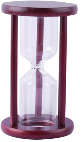 Porceosy Reloj de arena decorativo para escritorio, marco de madera vacío, rellenable, cristal autollenable, vintage, adorno de cumpleaños, color rojo vino