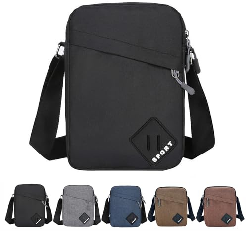 Geebymol Mens Shoulder Bag Nylon and Oxford Crossbody Bag, Messenger Bag with Zipper and Adjustable Strap, Casual Chest Sling Bag, Mens Gifts (Black)