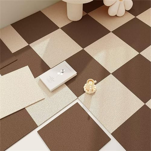 Hiseng Teppichfliesen Selbstklebend 30x30cm, 4/10/20/30 Stück Teppichfliesen Selbstliegend Rutschfeste Strapazierfähig Teppich Bodenbelag für Büro Wohnzimmer Schlafzimmer (20 Stück,Kaffeebeige)