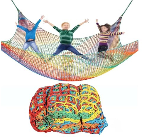 VXHCS Seilnetz Kletternetz Spielplatz, Balkonnetz 4,5cm/5mm Sicherheitsnetz für Treppengeländer, Doppellagiges Knotenloses Polyester-Seilnetz(2x7m)