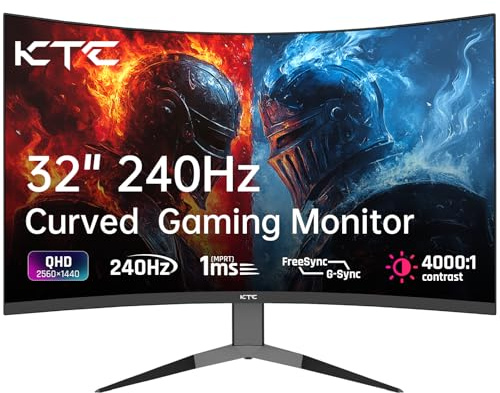 KTC 32 Inch 240Hz Curved Gaming Monitor, 2K 1440P Computer PC Monitor with 1000R 1ms Frameless, Adaptive Sync,122% sRGB, HDMI, DisplayPort, Tilt Adjustable, H32S25E