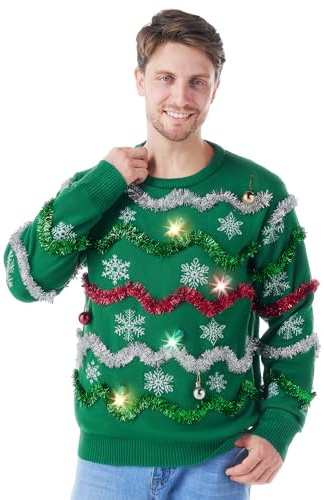 Giggling Getup ful jultröja för män, LED-upplyst julgrön ful tröja, ful semestertröja för män, gRÖN, M
