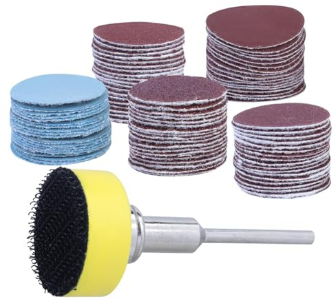 Bestgle - Papel de lija seco al agua, 100 unidades, 25 mm, para pulir metal, 100, 180, 240, 1500, 3000 papel de lijar agua seca, con soporte de disco de cola de 1/8 pulgadas