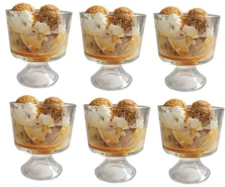 Footed Glass Dessert Bowls Set of 6 (300 ml) – Trifle, Pudding, Sundae & Prawn Cocktail Serving Bowls – Dishwasher Safe Stemmed Dishware – M&W