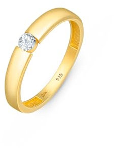 Amberta Damen Hochzeit Ringe aus 925 Sterlingsilber | Solitär Verlobungsring | Zirkonia Ring Silber 925: Gold SilberRing Grösse 58,9