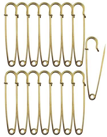 15Pcs Large Safety Pins,75mm/3 BigSafety Pins Heavy Duty Big Gold Safety Pin for Clothes,Giant Extra Large SafetyPins for Thick Fabric,Leather,Canvas Fixed Blankets,Shawl