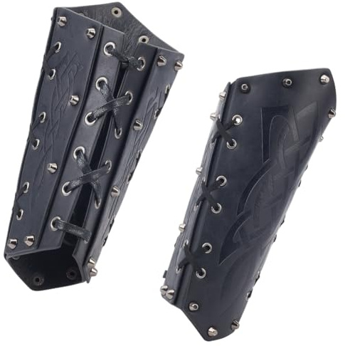 nbeads Wikinger Leder Armschutz, Mittelalterliche geprägte Wikinger Armschienen Leder Armstulpen Retro Renaissance Armschienen Leder Armstulpen Armband für Halloween Kostüm Zubehör, Schwarz