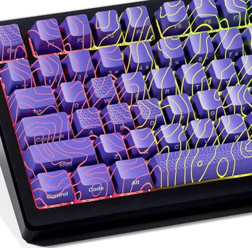 Catekro Shine Through Keycaps with IMD Tech, OEM Profile Custom Keycaps, Keycap Set OEM Profile, 118 Keys Side Printed Keyboard Keycaps for Mechanical Keyboards, Topographic (Purple)