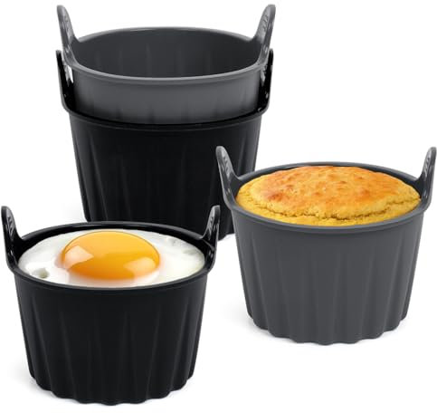 Ei-Pochierer für Luftfritteuse, 4 Stück, lebensmittelechte Auflaufförmchen für Luftfritteuse, Silikon, pochierte Eierformen, Mikrowellen-Eier-Pochierbecher für Muffins, Cupcakes und Pudding, Schwarz,