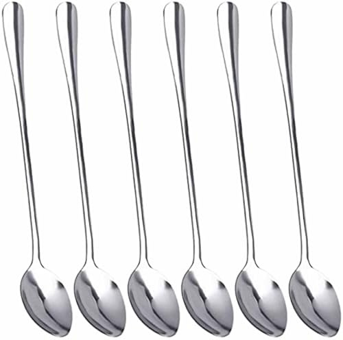 6 Pieces Stainless Steel Long Handled Latte Spoons Set, Silverware Tea Coffee Spoon, Cake Dessert Hot Chocolate Dining Spoons, Kitchen Cutlery Set, Tableware Dishwasher Safe 7.5in