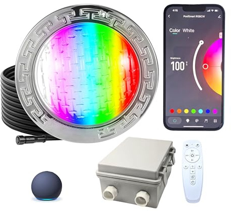 Intekit LED Pool Lights for Inground Pools 10 Wet Niche Compatible, 15 Million Colors, App & Voice Control, Music Sync, Works with Alexa Google, Remote Included (Fits Pentair, Hayward, Jandy) 50ft