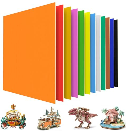 Puikos Lot de 12 contreplaqué colorés 30,5 x 30,5 x 3 mm - Plaques en bois basse multicolores avec revêtement acrylique (non toxique et inodore) pour découpe laser, bricolage, travail du bois et
