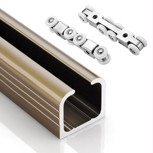 Binario Per Porta Scorrevole Set di ferramenta per porte scorrevoli a binario nascosto, 100 120 160 180 200 240 CM Kit binario per porta a scomparsa per esterno/interno, binario per porta(Brown,193cm/