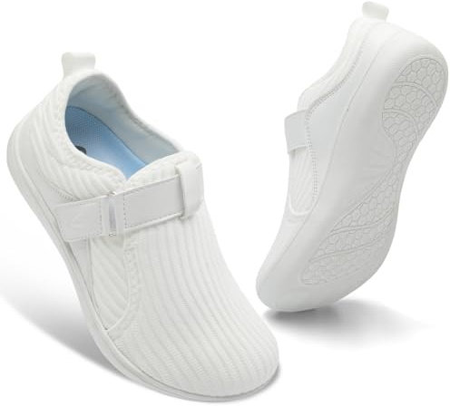 Spesoul Wide Womens Walking Shoes Adjustable Diabetic Shoes Breathable Zero Drop Barefoot Shoe Neuropathy Edema Nursing Shoe Wide Width Sneakers 9.5 White