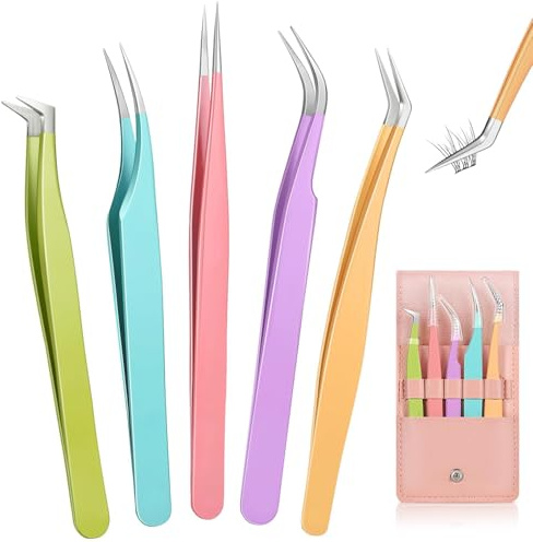 5PCs Wimpernerweiterung Pinzetten, Wimpern -Pinzetten für Wimpernverlängerung, geraden und gekrümmte Wimpern -Pinzette für professionelle Wimpernerweiterungskünstler, Mädchen, Frauen, Anfänger