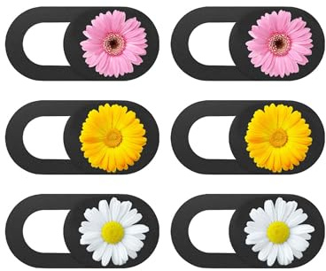 TUKEVA 6 PCS Cover per Webcam Cursore Copertura Webcam Copertura Protettiva con Motivo Carino,Ultra Sottile (Motivo a margherita)