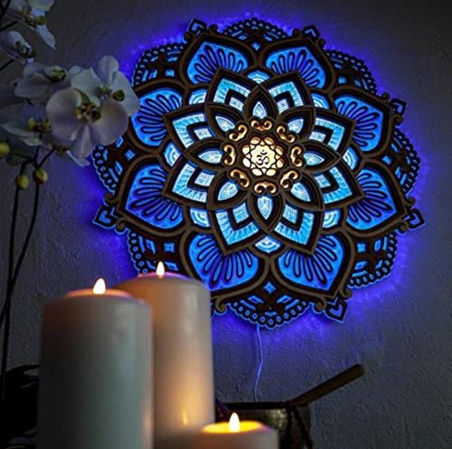 Veilleuse LED – Lampe en bois sculpté multicouche avec 7 modes de respiration de couleur, panneau décoratif en MDF pour décoration murale, lumière d'ambiance pour salle de yoga