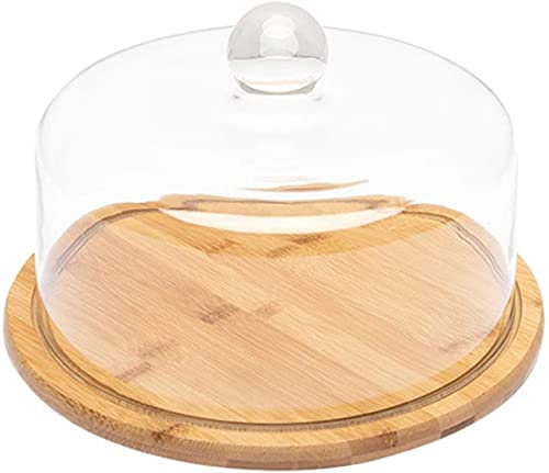 Glass Cake Dome with Bamboo Base - Elegant Bell Jar Cheese Cover, 21x21x15.7CM - Perfect for Cakes, Desserts & Cheese Serving, Kitchen Display and Storage