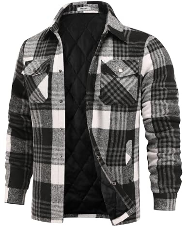 COOFANDY Herren-Flanell-Hemdjacke, gesteppt, gefüttert, kariert, warme | Flanellstoff, gefüttert, dick, Baumwollmischung, Knopfleiste, warm, Winter-Outwear, Hemdkragen, Overshirt, Wintermantel