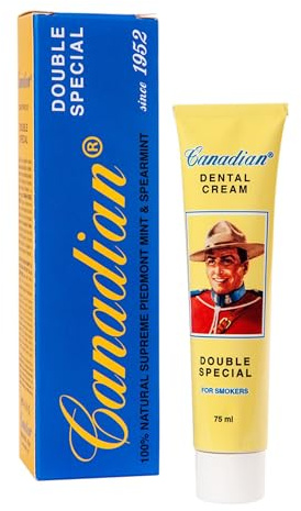 Canadian Dental Cream, Double Special, 75 ml, Dentifricio per Fumatori, Antimacchia Nicotina e Caffè, Azione Decongestionante, Alito Fresco, Igiene Orale Profonda