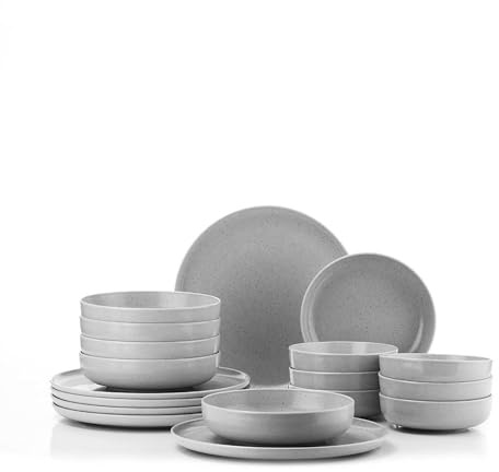 Kutahya Porselen Moderna Geschirrset 18-teilig – Tafelservice für 6 Personen in Grau – Modernes Porzellan Set mit Flach-, Suppentellern & Schalen – Spülmaschinengeeignet, Skandinavisches Design